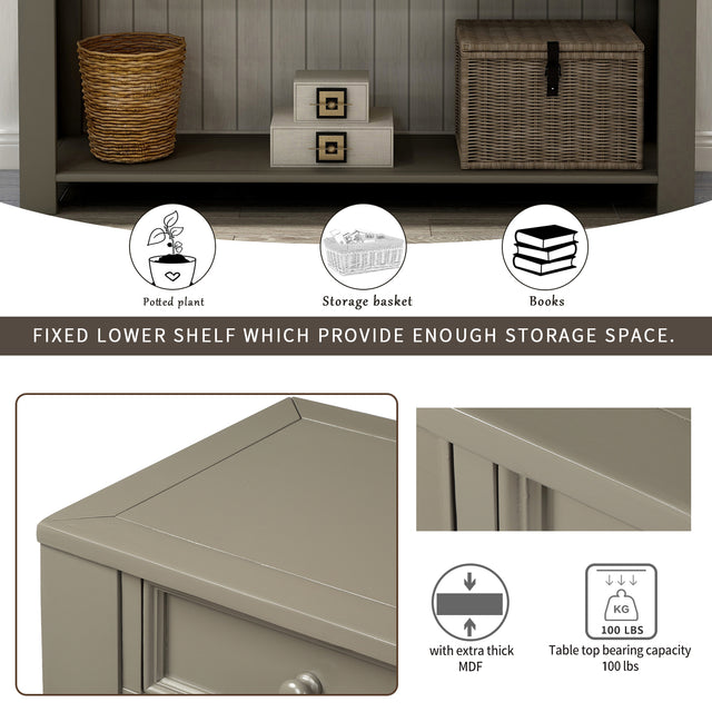 TREXM Console Table for Entryway Hallway Sofa Table with Storage Drawers and Bottom Shelf (Khaki)