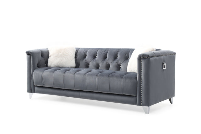 Russell Tufted Upholstery Sofa Finished in Velvet Fabric in Gray
