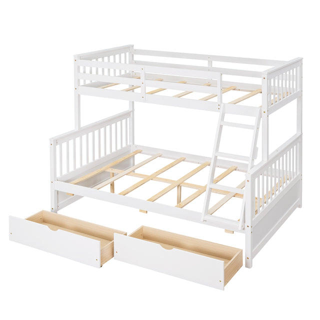 Twin-Over-Full Bunk Bed with Ladders and Two Storage Drawers (White) ( old sku:LT000165AAK)