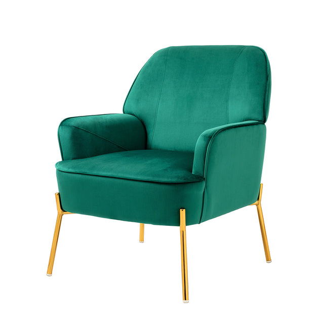 Velvet Accent Upholstered Chair, Living Room Chair, Modern Reception Arm Chair with Golden Legs for Bedroom Reading Room