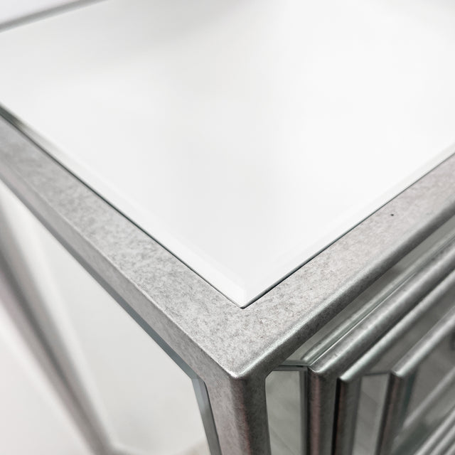 Mirrored Nightstand, Silver Side Table, Antique Painted End Table for Bedroom Living Room