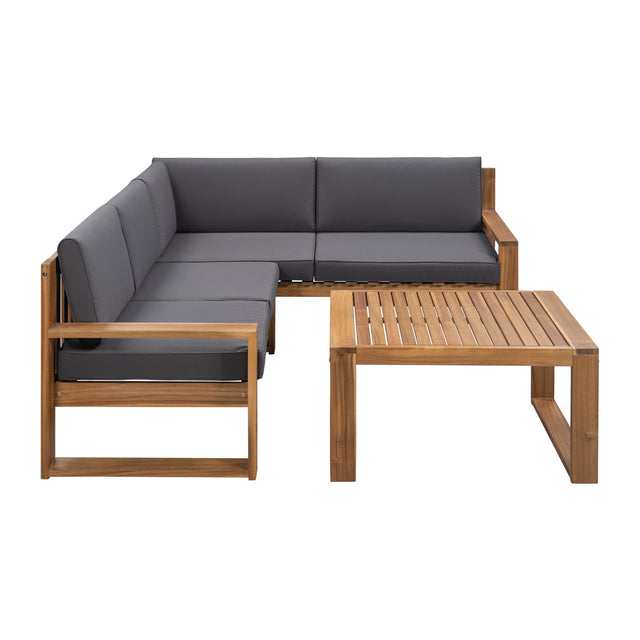 U_STYLE 3-Piece Patio Sectional Set Acacia Wood and Grey Cushions Ideal for Outdoors and Indoors
