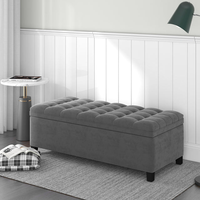 U-stye Upholstered Flip Top Storage Bench with Button Tufted Top