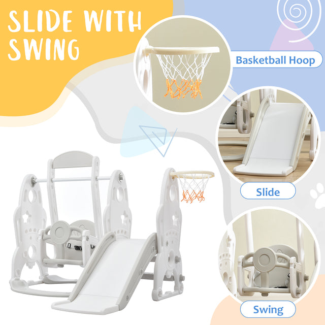 Toddler Slide and Swing Set 3 in 1, Kids Playground Climber Swing Playset with Basketball Hoops Freestanding Combination Indoor & Outdoor