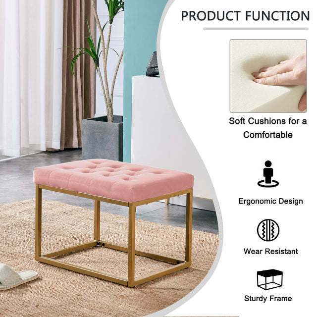 Velvet Shoe Changing Stool, Footstool, Square Cushion Foot Stool, Sofa stool, Rest stool,Low Stool .Step Stool, Small Footrest .Suitable for Clothes Shop,Living Room, Porch, Fitting Room.Pink Bench