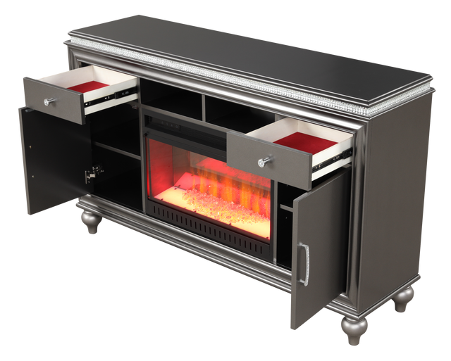Ginger TV Stand With Electric Fireplace in Gun Metal