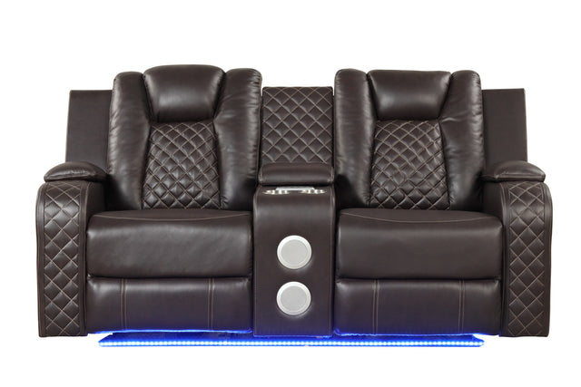 Benz LED & Power Reclining Loveseat Made With Faux Leather in Brown
