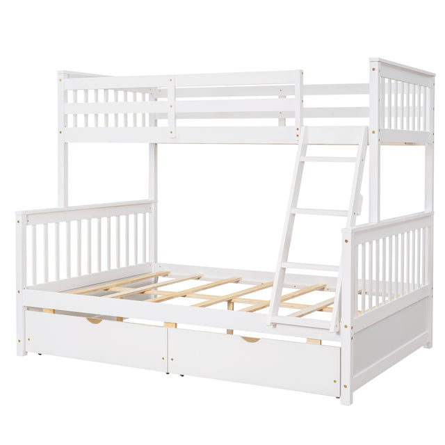 Twin-Over-Full Bunk Bed with Ladders and Two Storage Drawers (White) ( old sku:LT000165AAK)