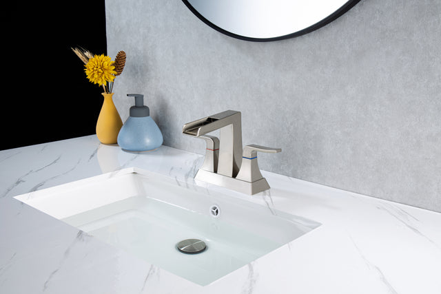 2-Handle Lavatory Faucet Brushed Nickel Bathroom Sink Faucet with Metal Pop-up Drain and Faucet Supply Lines