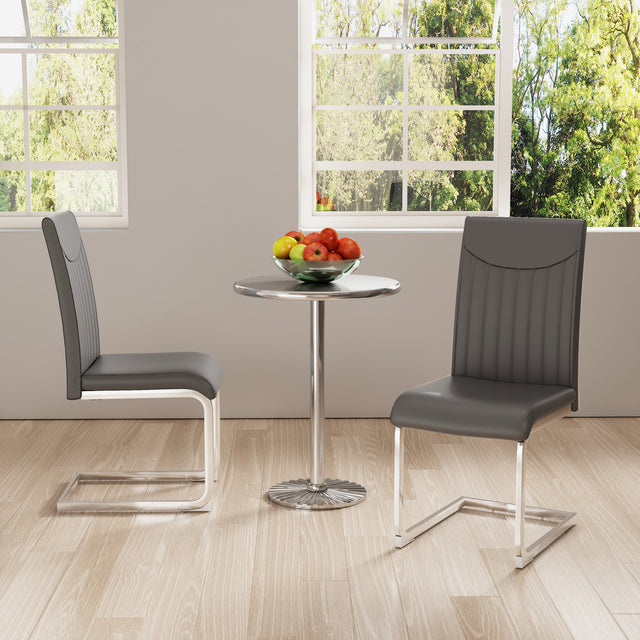 Modern Dining Plating leg Dining chair Chair, PU Leather High Back Cushion Side Chair with Vertical stripe backrest pattern for Dining Room Kitchen Vanity Patio Office Chair (Set of 2) (Grey+PU)