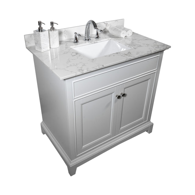 Montary 31inch bathroom vanity top stone carrara white new style tops with rectangle undermount ceramic sink and back splash with 3 faucet hole for bathrom cabinet