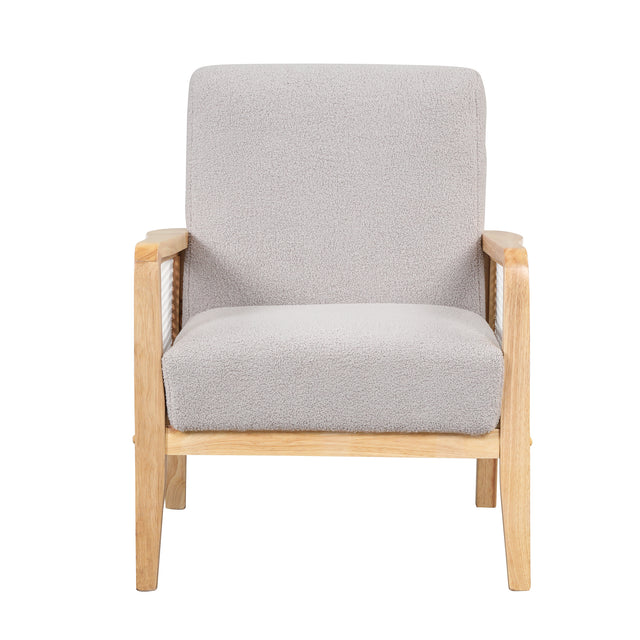 【EAT 3.10】Mid-Century Armchair Rattan Mesh Upholstered Accent Chair,Teddy Short Plush Particle Velvet Armchair for Living Room,Bedroom, Office, Studio,Grey