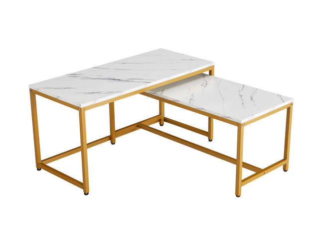 Modern Nesting Coffee Tables Set, Marble white, 2pc,
