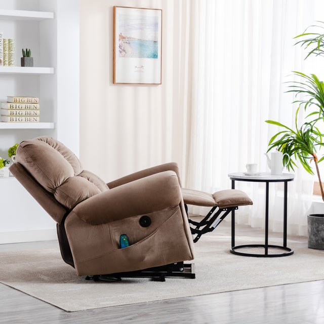 Electric lift recliner with heat therapy and massage, suitable for the elderly, heavy recliner, with modern padded arms and back, camel