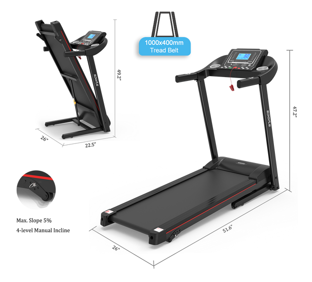 Fitshow App Home Foldable Treadmill with Incline, Folding Treadmill for Home Workout, Electric Walking Treadmill Machine 5" LCD Screen 250 LB Capacity Bluetooth Music