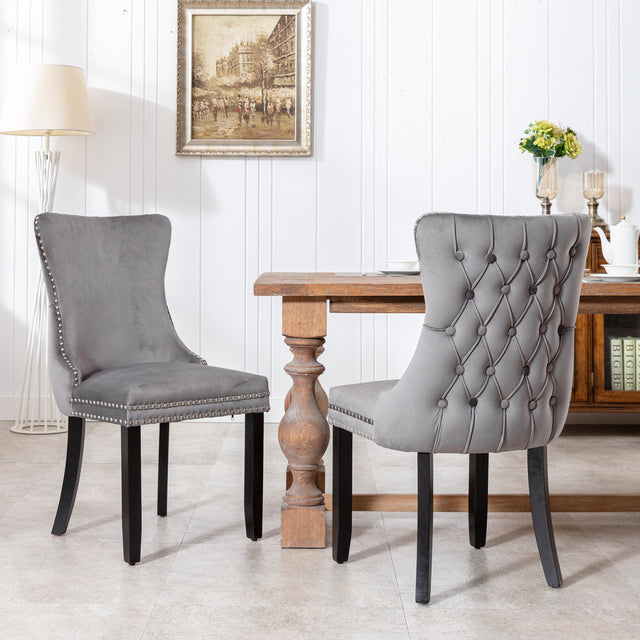 A&A Furniture,Upholstered Wing-Back Dining Chair with Backstitching Nailhead Trim and Solid Wood Legs,Set of 2, Gray,8809GY, KD