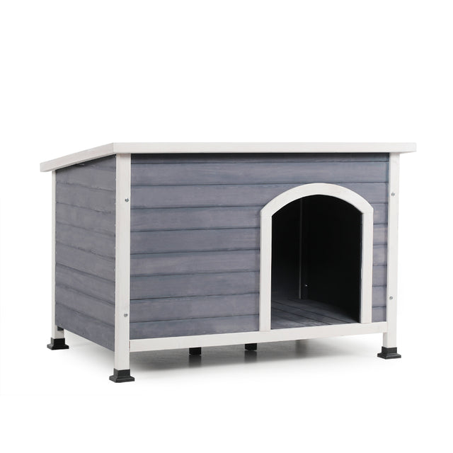 Outdoor Wooden Dog House with Hinges,Raised Feet,Openable Asphalt Roof&Removable Floor