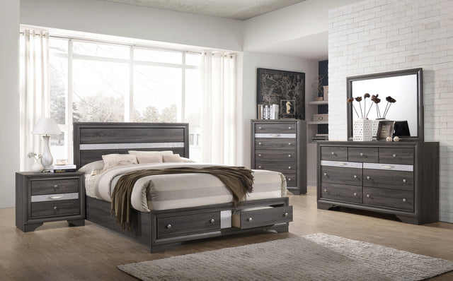 Traditional Matrix King 4 Piece Storage Bedroom set in Gray made with Wood