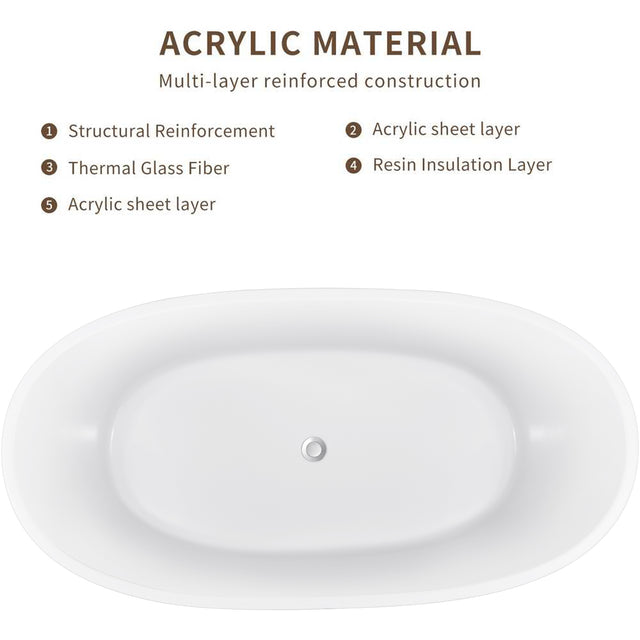 59" 100% Acrylic Freestanding Bathtub,Contemporary Soaking Tub,white Bathtub