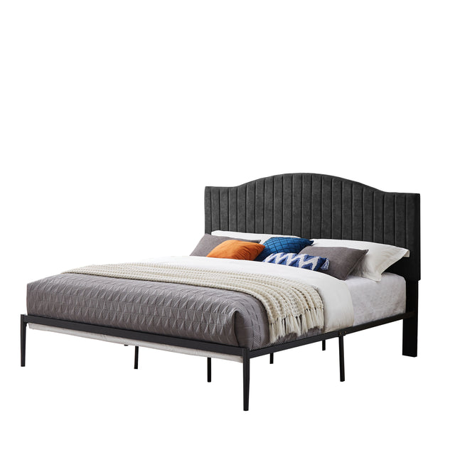 B111 King bed Beautiful line stripe cushion headboard Strong iron frame with high temperature paint