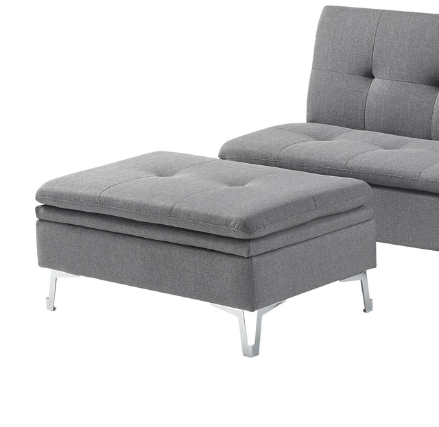 Casual Style Storage Ottoman 1pc Gray Color Fabric Upholstered Metal Legs Living Room Furniture