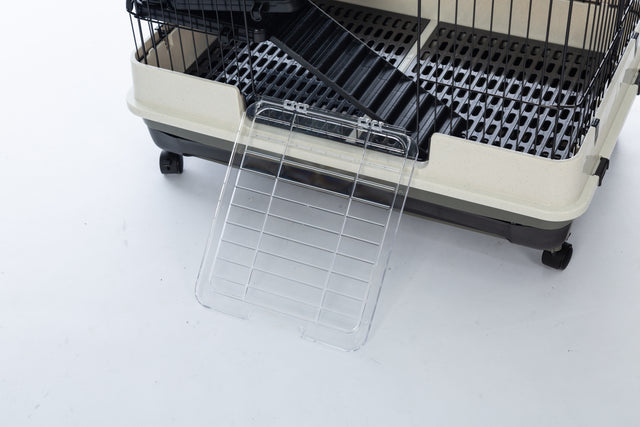 4-Tier 32"Small Animal Metal Cage Height Adjustable with Lockable Casters Grilles Pull-out Tray for Rabbit Chinchilla Ferret Bunny Guinea Pig Squirrel Hedgehog(BLACK)(=OLD SKU:W69133214)