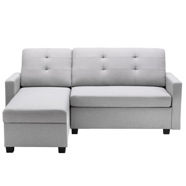 78.3" Convertible Sleeper Sofa Bed,Linen Pull Out Couch with Storage Chaise,Sleeper Counch with Memory Foam Mattress for Small Space Living Room Bedroom Office,Light Gray