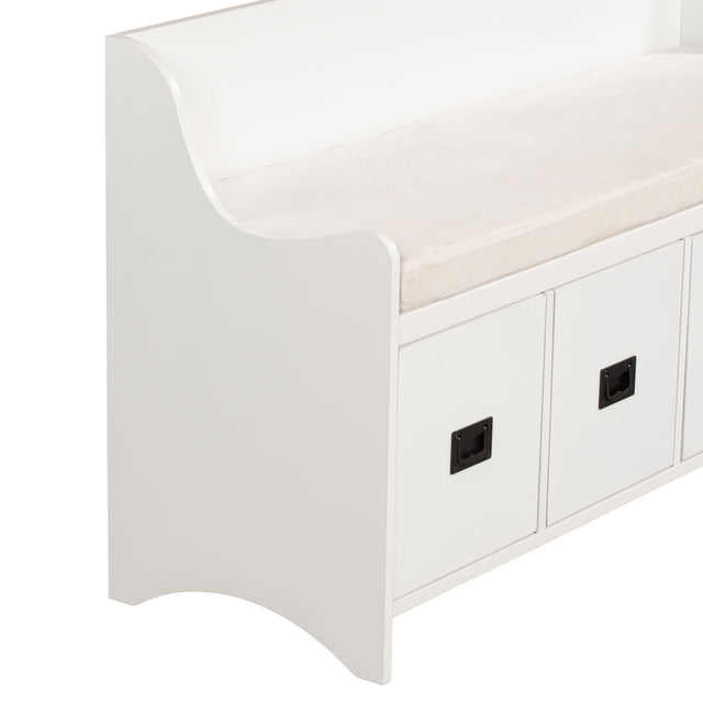 TREXM Movable Cushion Storage Bench with Drawers and Backrest for Entryway and Living Room(White)