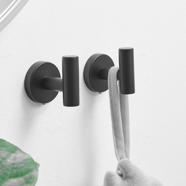 Round Bathroom Robe Hook and Towel Hook in Stainless Steel Matte Black (2-Pack)