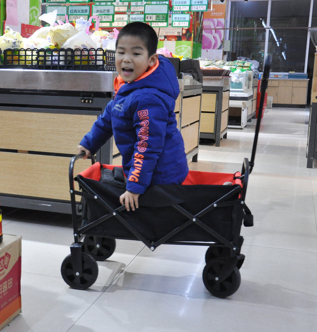 Folding Wagon Garden Shopping Beach Cart (black+yellow)