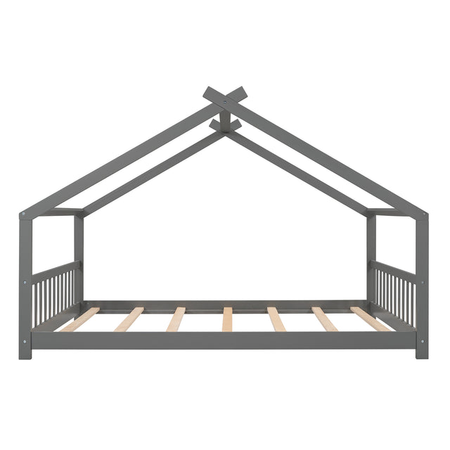 Full Size House Bed Wood Bed, Gray