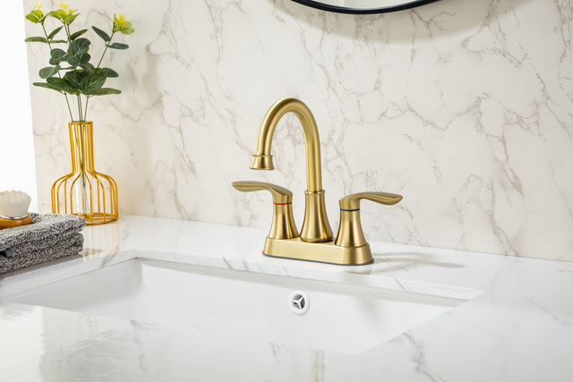 2-Handle Lavatory Faucet Brushed Nickel Bathroom Sink Faucet with Metal Pop-up Drain and Faucet Supply Lines