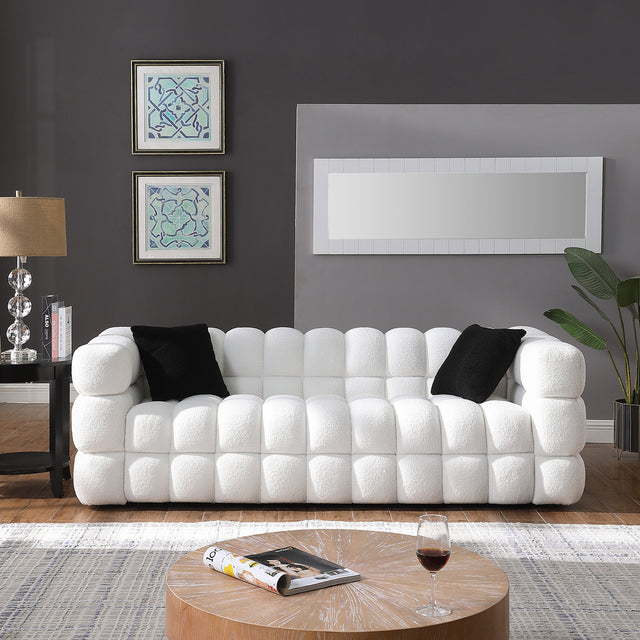 84.3/62.2 length ,35.83" deepth ,human body structure for USA people, marshmallow sofa,boucle sofa ,White color,3 seater. sofa and loveseater