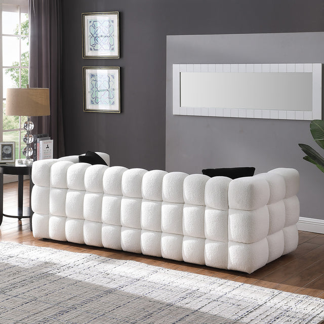84.3 length ,35.83" deepth ,human body structure for USA people, marshmallow sofa,boucle sofa ,White color,3 seater
