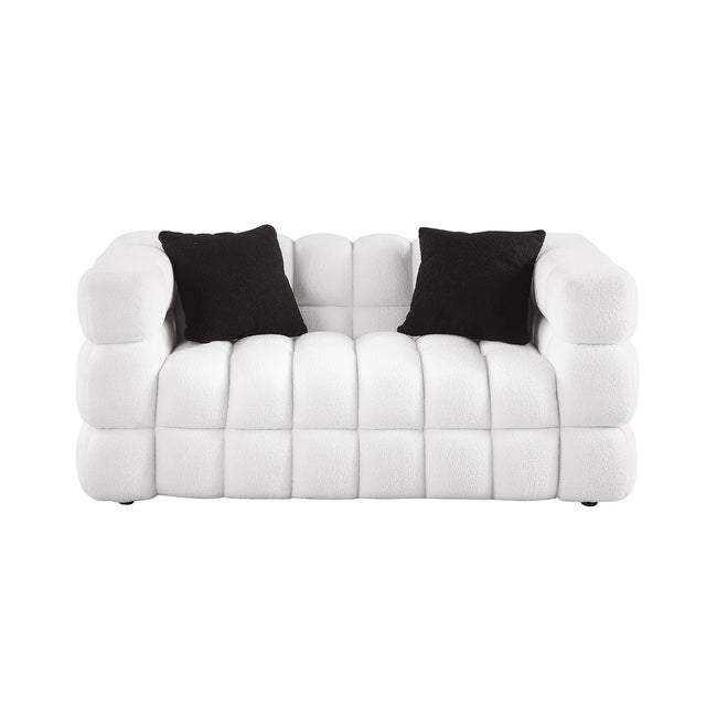 84.3/62.2 length ,35.83" deepth ,human body structure for USA people, marshmallow sofa,boucle sofa ,White color,3 seater. sofa and loveseater
