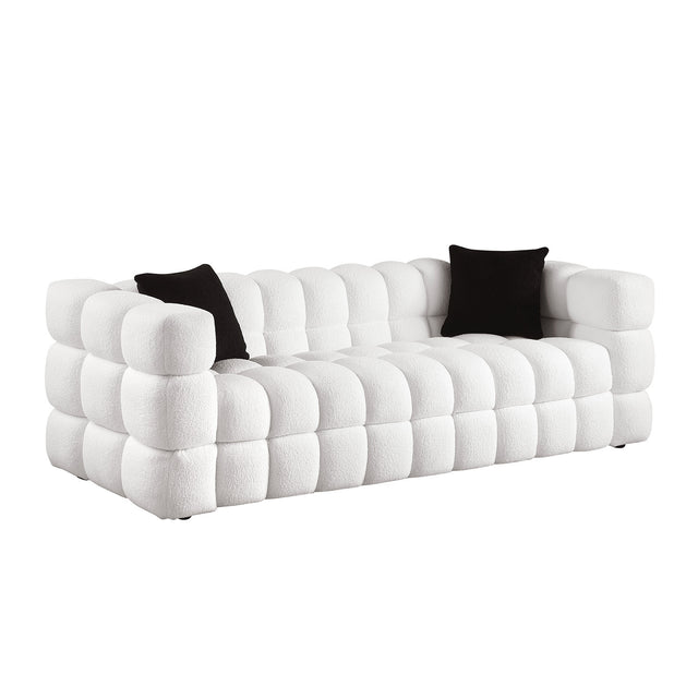 84.3 length ,35.83" deepth ,human body structure for USA people, marshmallow sofa,boucle sofa ,White color,3 seater