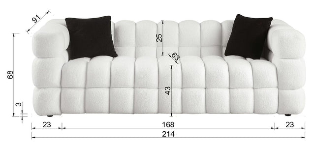 84.3 length ,35.83" deepth ,human body structure for USA people, marshmallow sofa,boucle sofa ,White color,3 seater