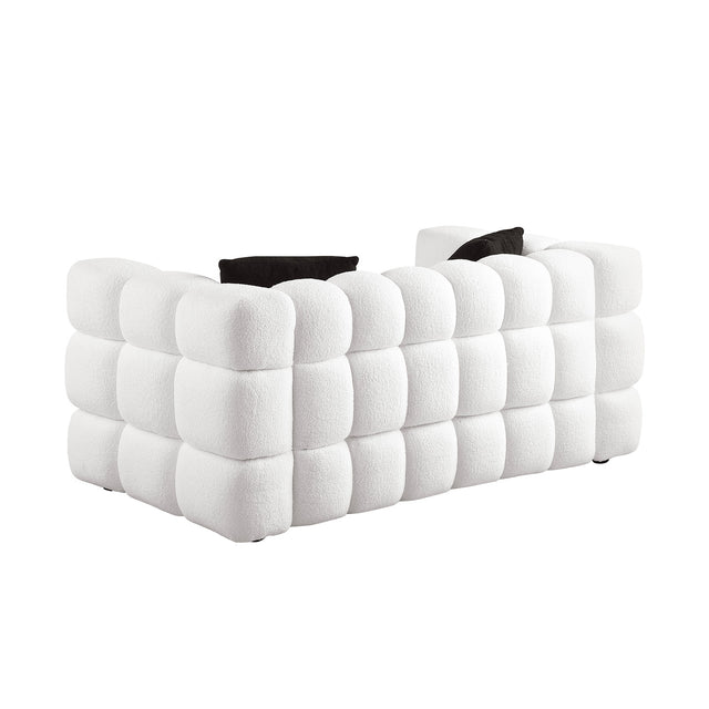 84.3/62.2 length ,35.83" deepth ,human body structure for USA people, marshmallow sofa,boucle sofa ,White color,3 seater. sofa and loveseater