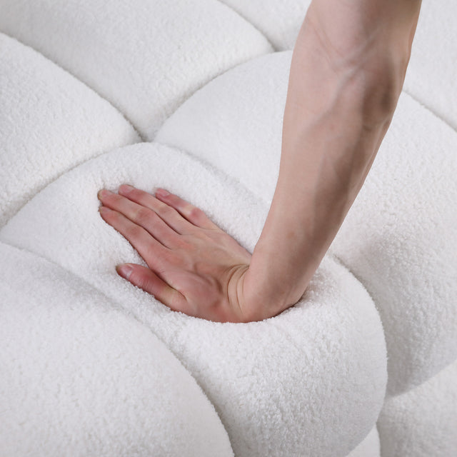 84.3/62.2 length ,35.83" deepth ,human body structure for USA people, marshmallow sofa,boucle sofa ,White color,3 seater. sofa and loveseater