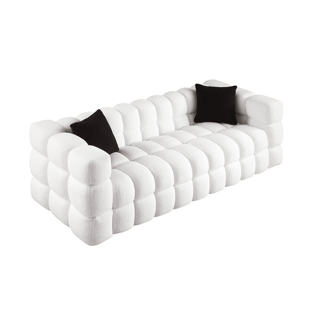 84.3 length ,35.83" deepth ,human body structure for USA people, marshmallow sofa,boucle sofa ,White color,3 seater