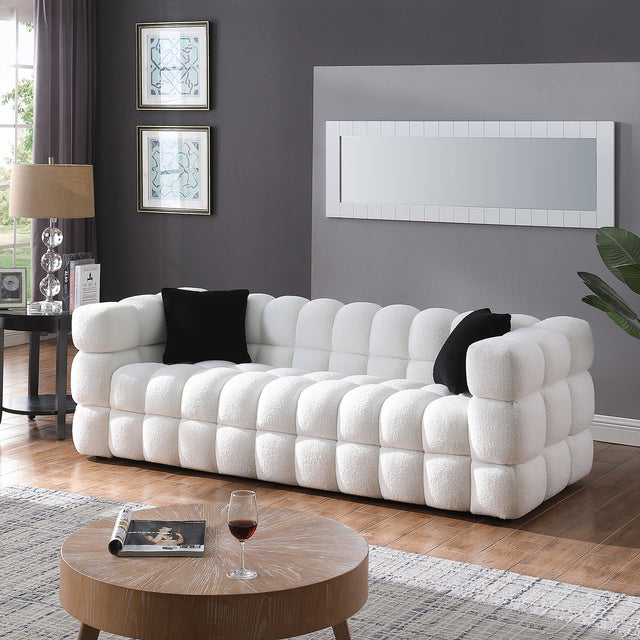 84.3/62.2 length ,35.83" deepth ,human body structure for USA people, marshmallow sofa,boucle sofa ,White color,3 seater. sofa and loveseater