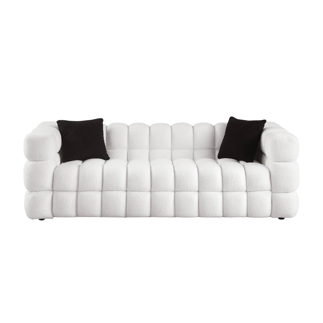 84.3 length ,35.83" deepth ,human body structure for USA people, marshmallow sofa,boucle sofa ,White color,3 seater