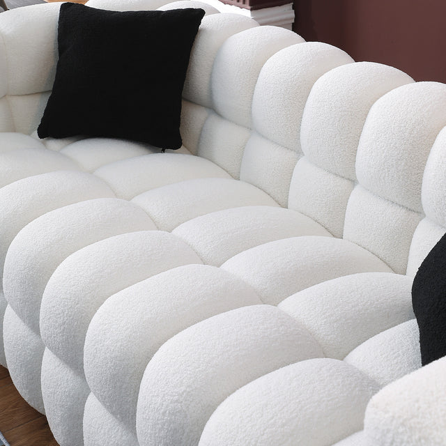 84.3/62.2 length ,35.83" deepth ,human body structure for USA people, marshmallow sofa,boucle sofa ,White color,3 seater. sofa and loveseater
