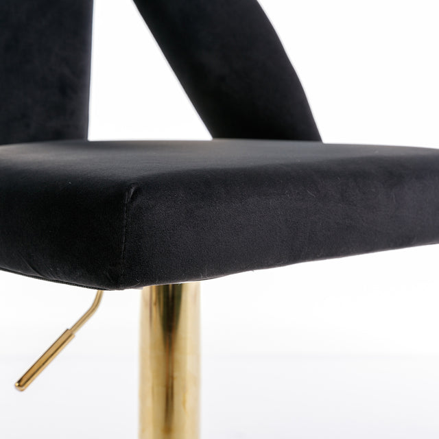 Golden Swivel Velvet Barstools Adjusatble Seat Height from 25-33 Inch, Modern Upholstered Bar Stool & Counter Stools with Nailheads for Home Pub and Kitchen Island,Set of 2, Black