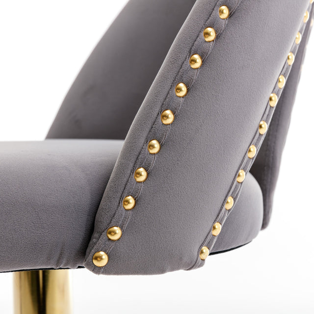 Golden Swivel Velvet Barstools Adjusatble Seat Height from 25-33 Inch, Modern Upholstered Bar Stool & Counter Stools with Nailheads for Home Pub and Kitchen Island,Set of 2, Gray