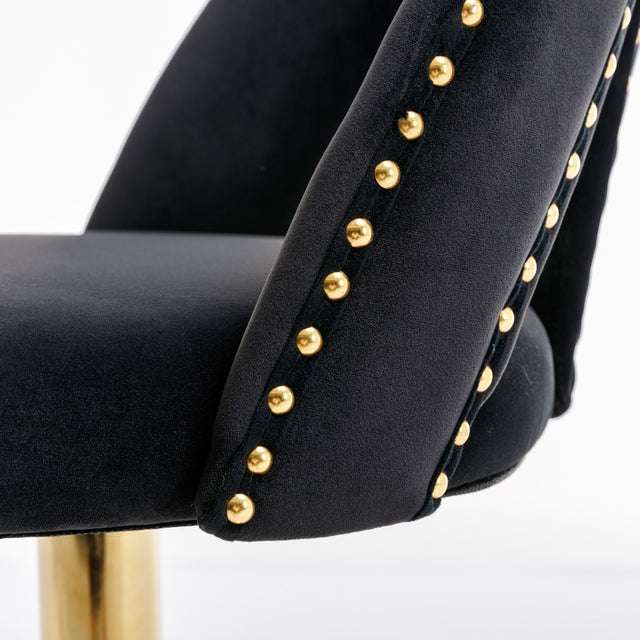 Golden Swivel Velvet Barstools Adjusatble Seat Height from 25-33 Inch, Modern Upholstered Bar Stool & Counter Stools with Nailheads for Home Pub and Kitchen Island,Set of 2, Black