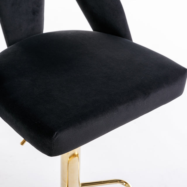Golden Swivel Velvet Barstools Adjusatble Seat Height from 25-33 Inch, Modern Upholstered Bar Stool & Counter Stools with Nailheads for Home Pub and Kitchen Island,Set of 2, Black
