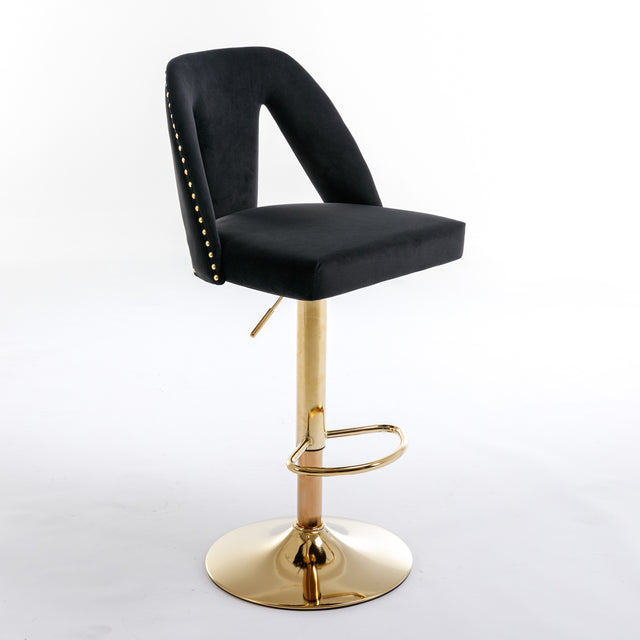 Golden Swivel Velvet Barstools Adjusatble Seat Height from 25-33 Inch, Modern Upholstered Bar Stool & Counter Stools with Nailheads for Home Pub and Kitchen Island,Set of 2, Black