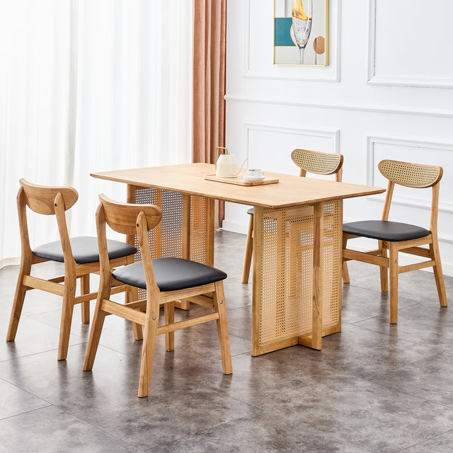 Solid wood dining table and 4-piece set of solid wood dining chairs