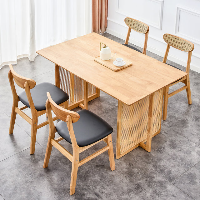 Solid wood dining table and 4-piece set of solid wood dining chairs